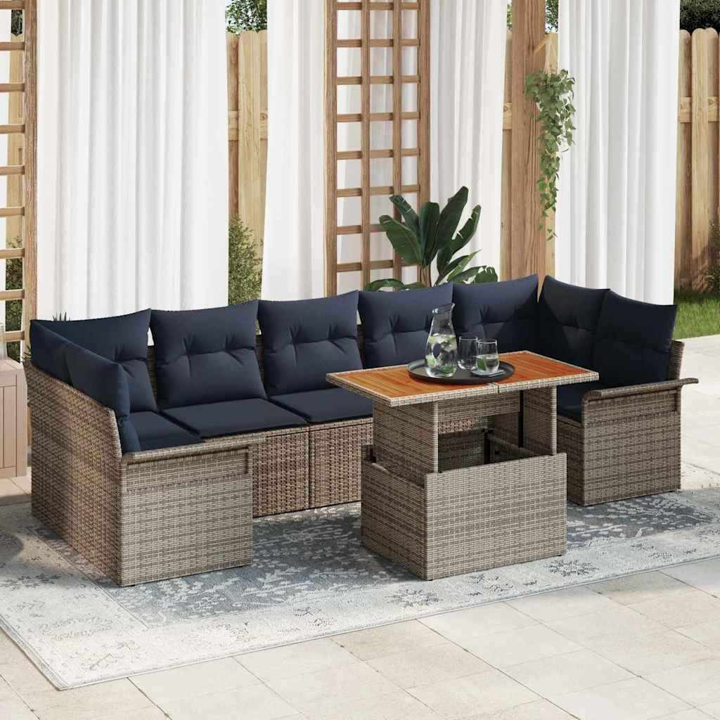 Havesofa Sæt med pude 8 stk Grå og Marineblå polyrattan billede