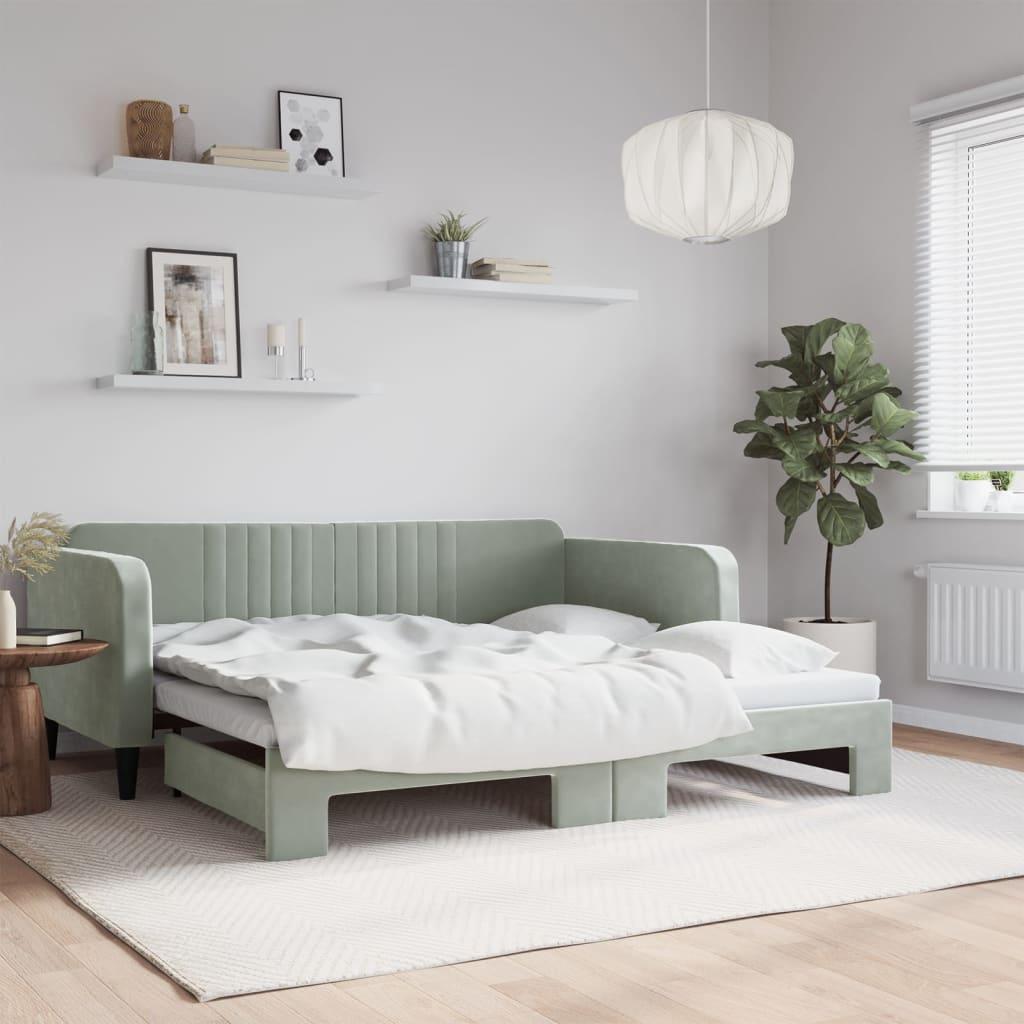 Daybed med udtræk 100x190 cm velour lysegrå billede
