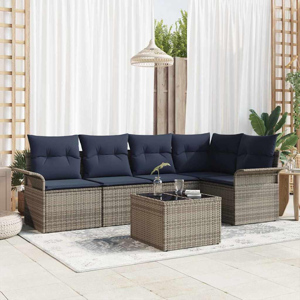 Havesofa Sæt med pude 6 stk Grå polyrattan billede
