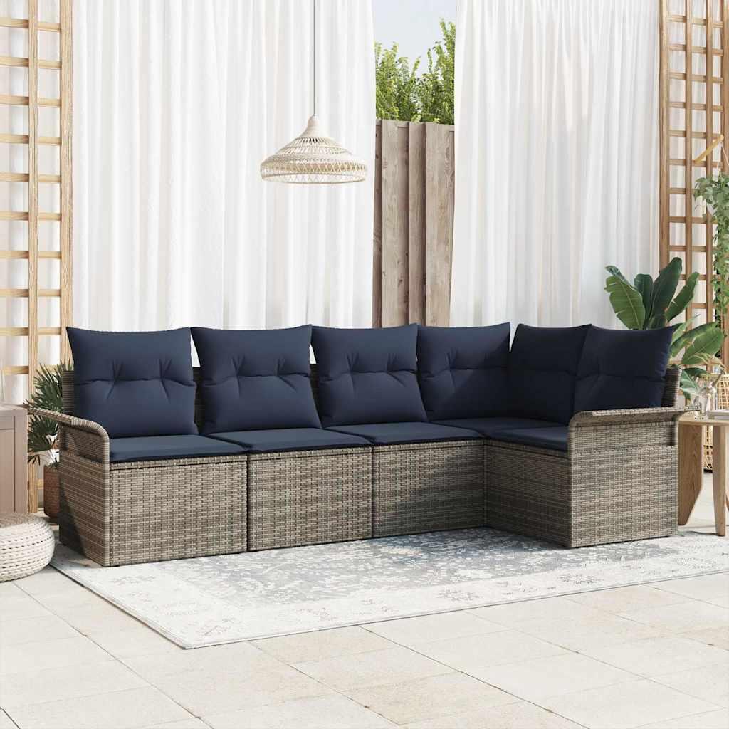 Havesofa Sæt med pude 5 stk Grå polyrattan billede