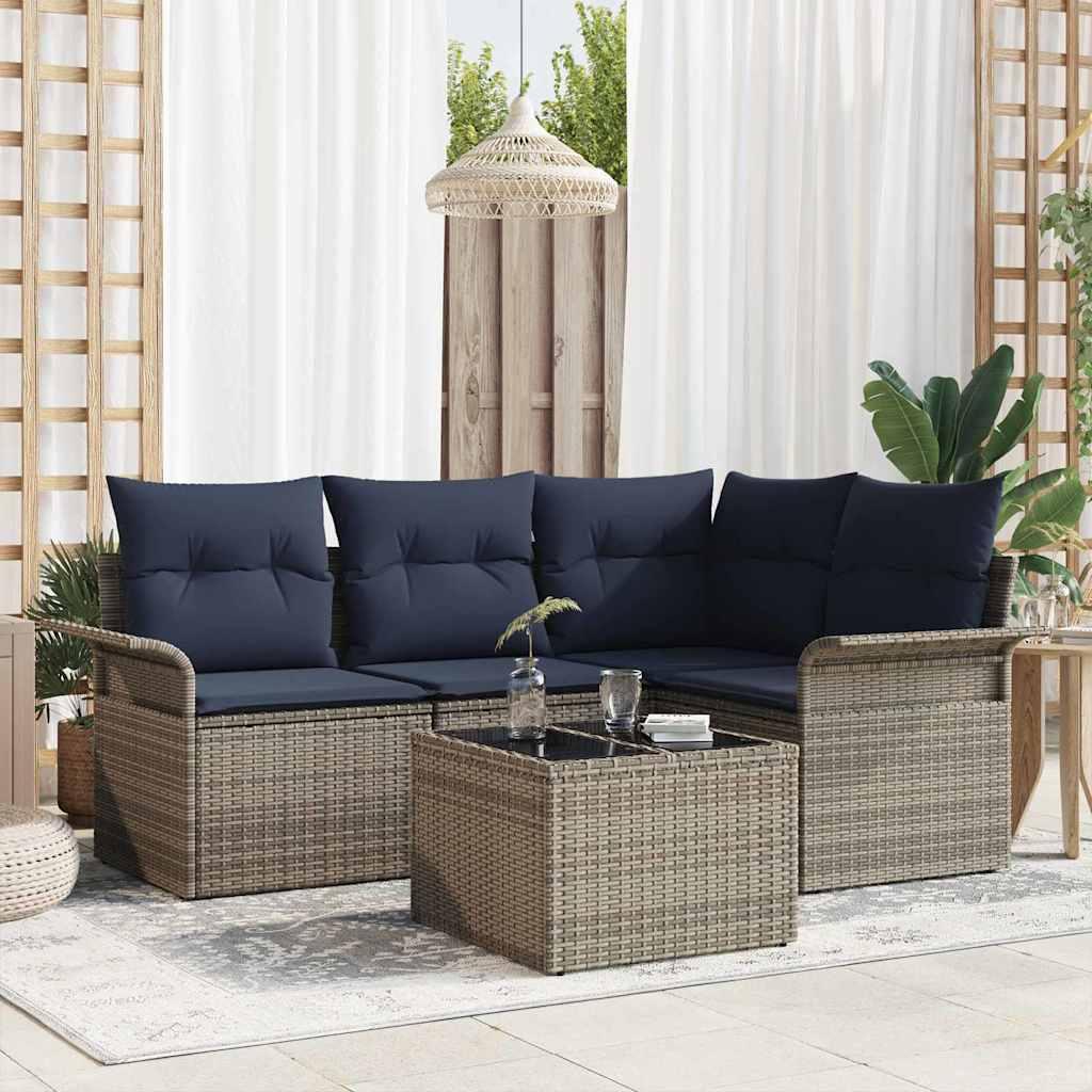 Havesofa Sæt med pude 5 stk Grå polyrattan billede