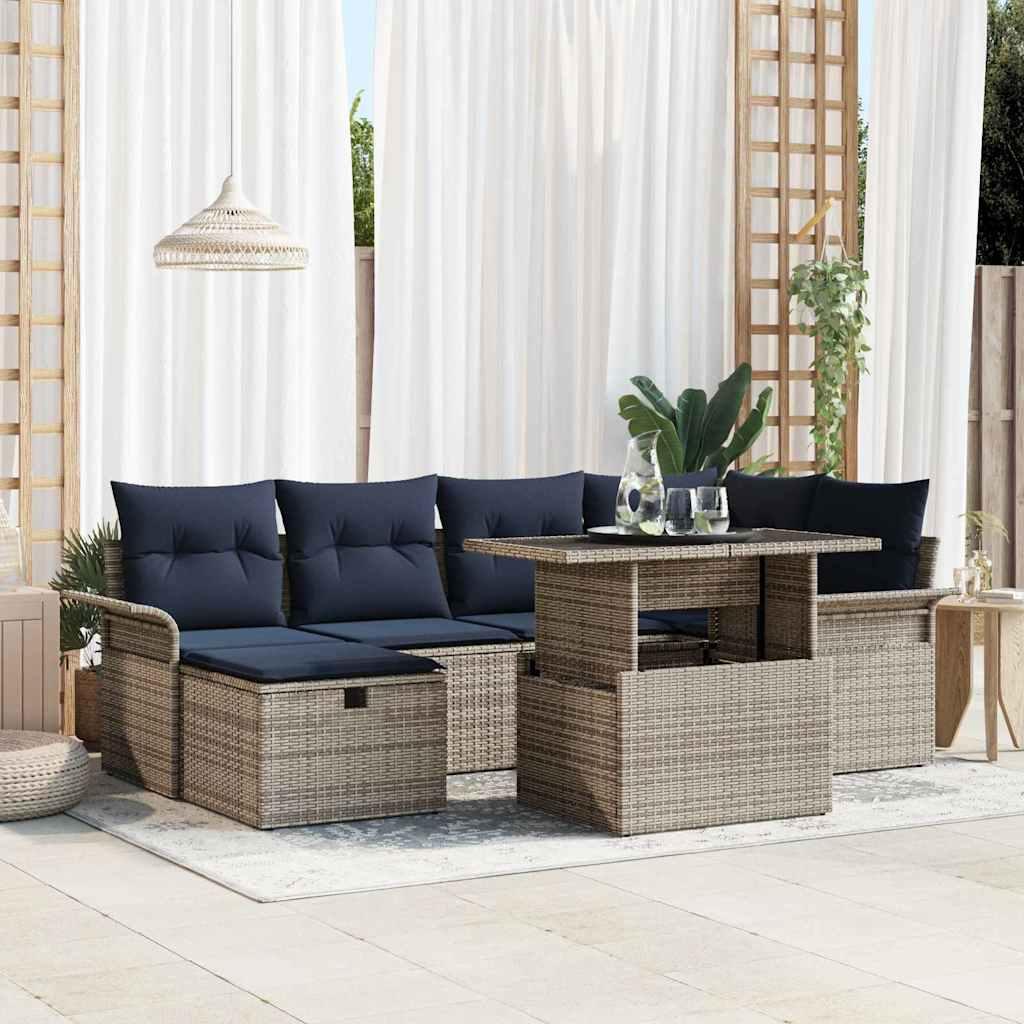 Modulært havesofa-sæt med opbevaring - 7 dele, grå polyrattan billede