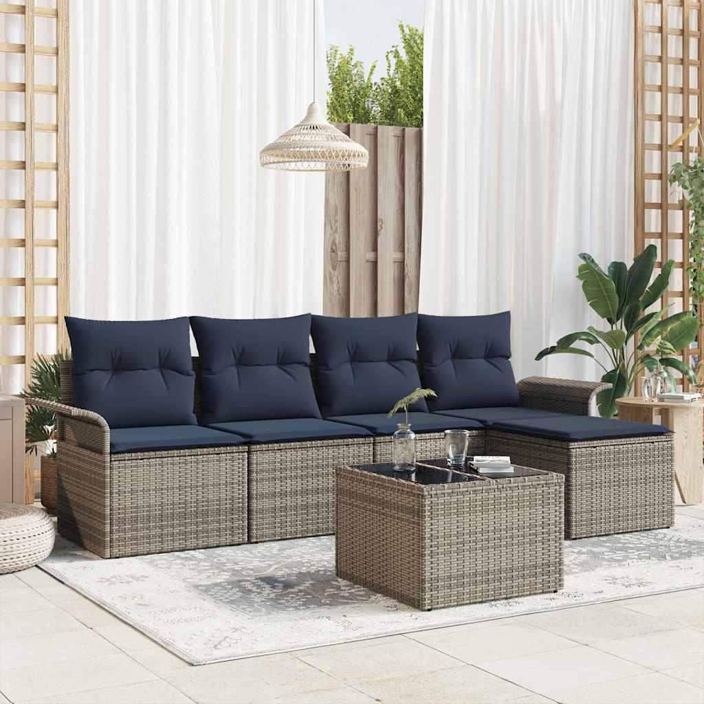 Havesofa Sæt med pude 6 stk Grå polyrattan billede