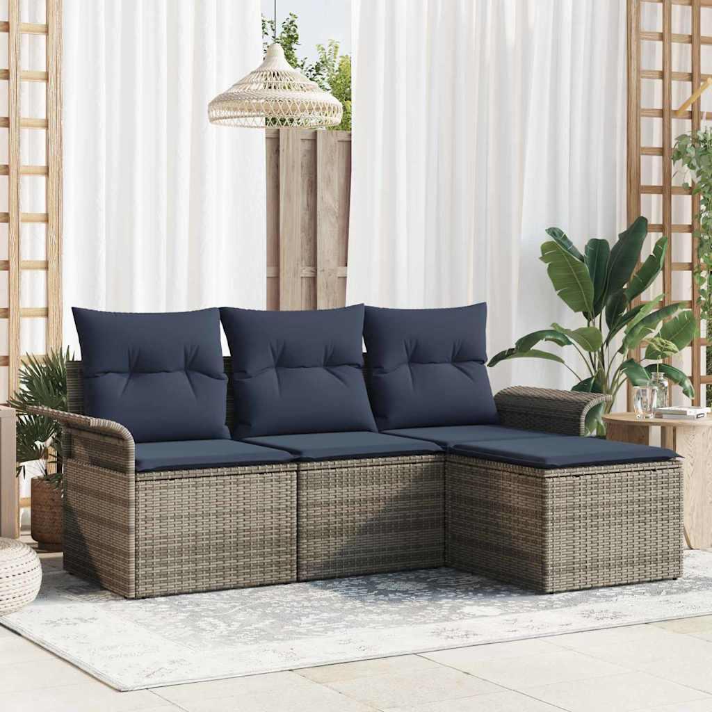 Havesofa Sæt med pude 4 stk Grå polyrattan billede