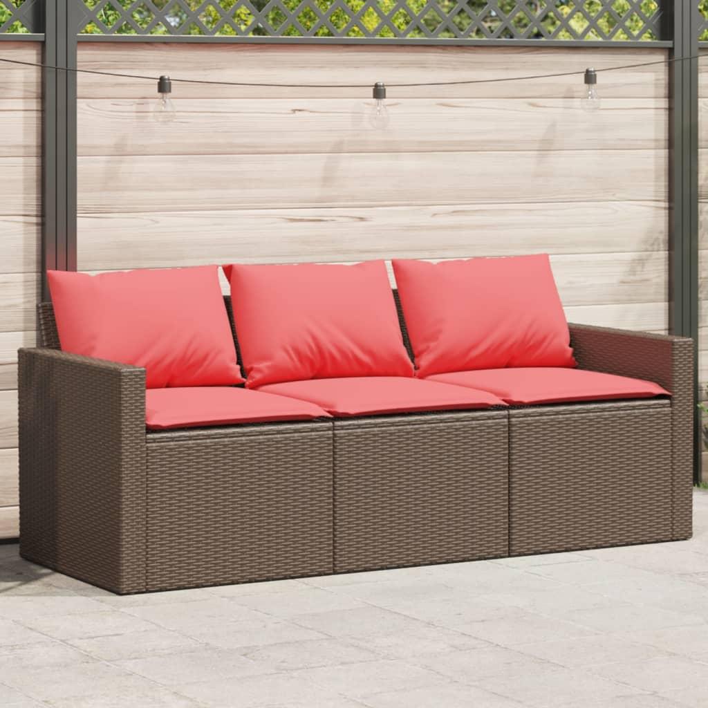 3-personers havesofa med hynder polyrattan brun billede