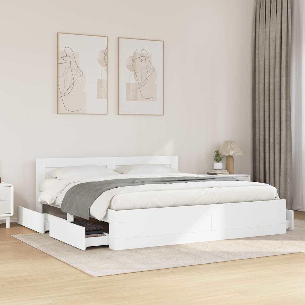 Sengestel med skuffe 2 stk Hvid 193 x 203 cm Konstrueret træ billede