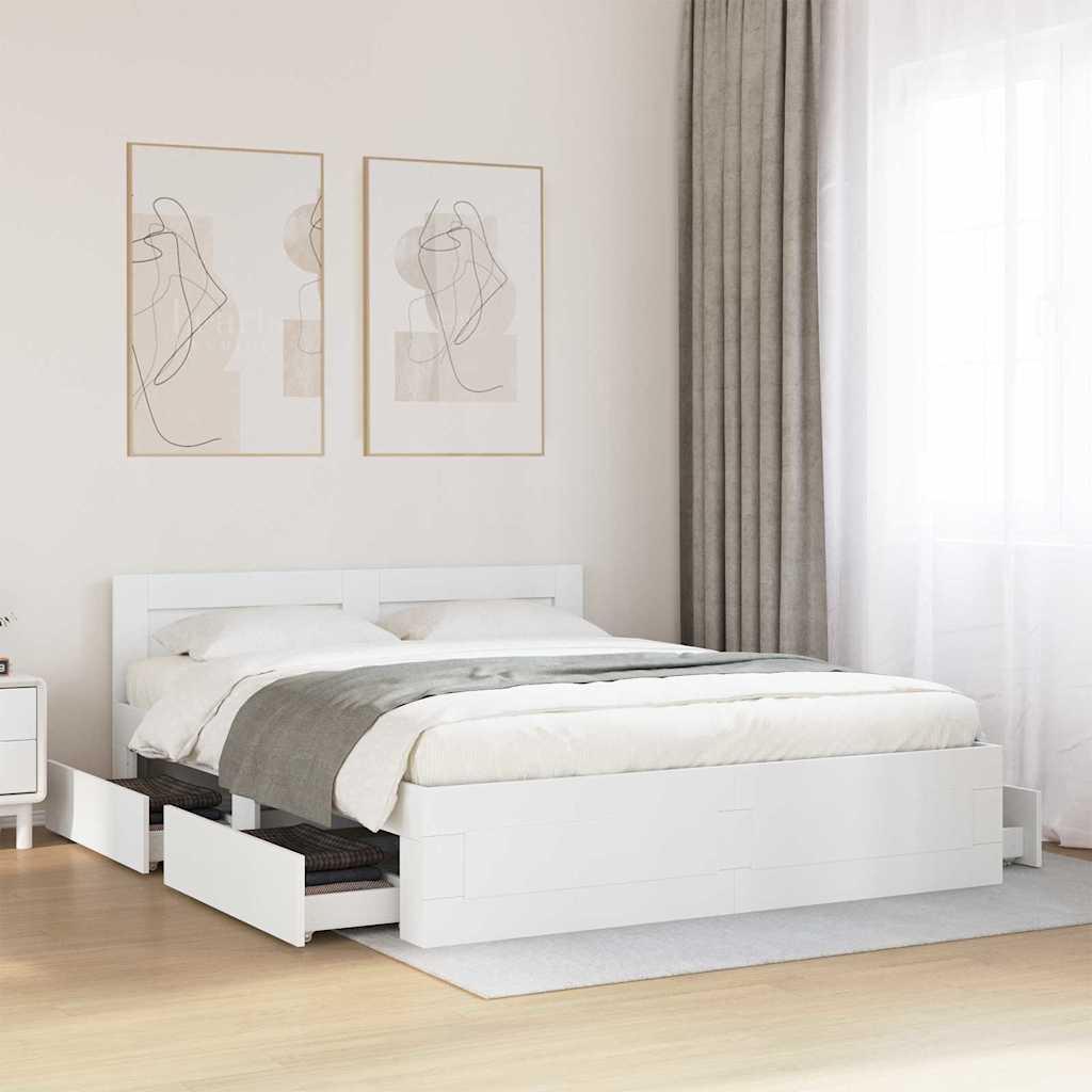 Sengestel med skuffe 2 stk Hvid 150 x 200 cm Konstrueret træ billede