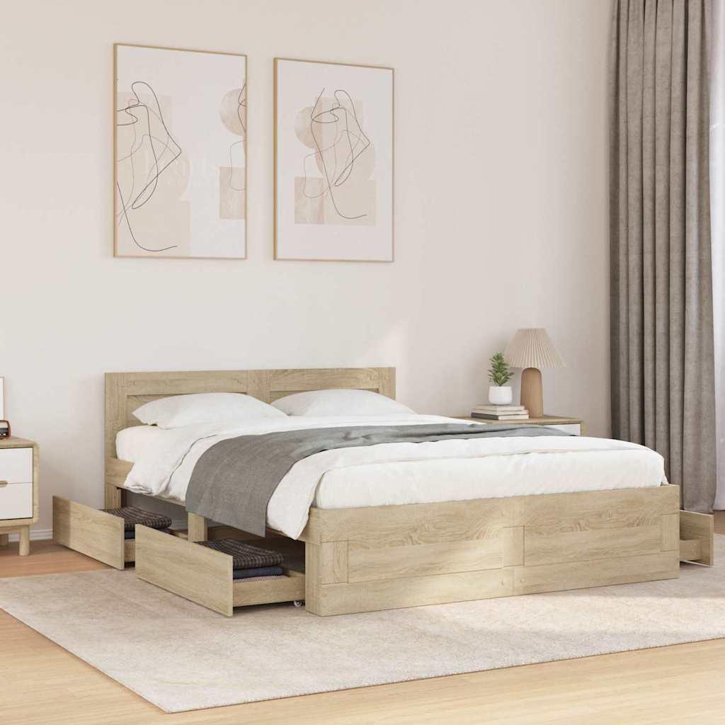 Sengestel med skuffe 2 stk Sonoma 137 x 188 cm Konstrueret træ billede