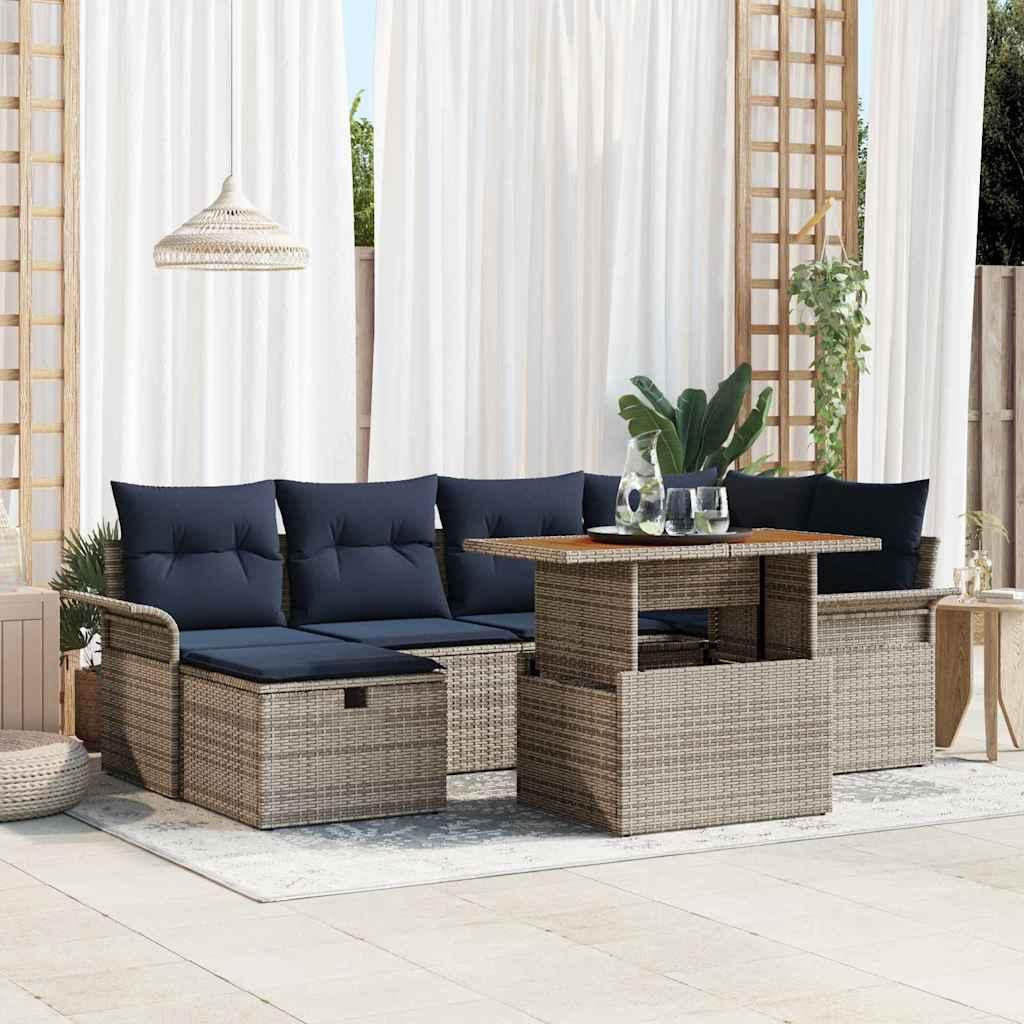 Havesofa Sæt med pude med opbevaring 7 stk Grå polyrattan billede