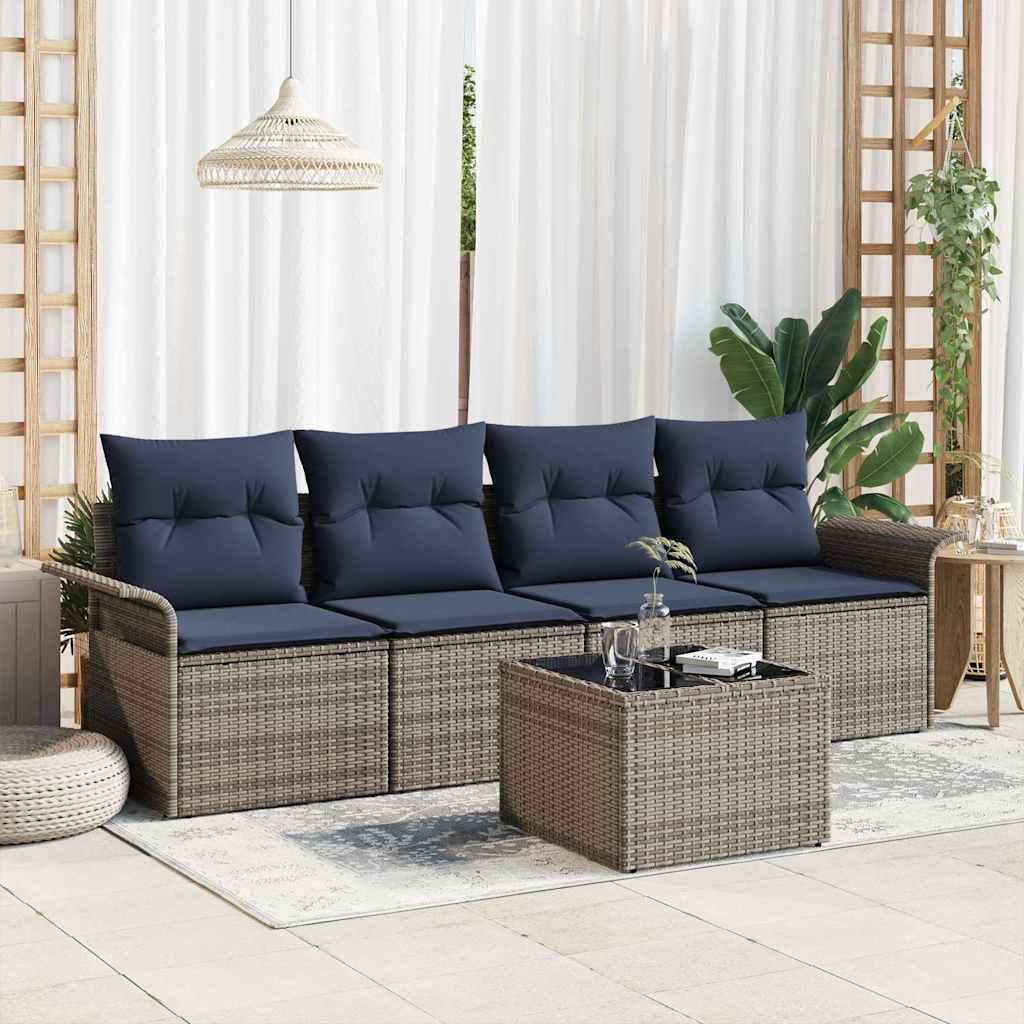 Sofa Sæt med pude 5 stk Grå polyrattan billede
