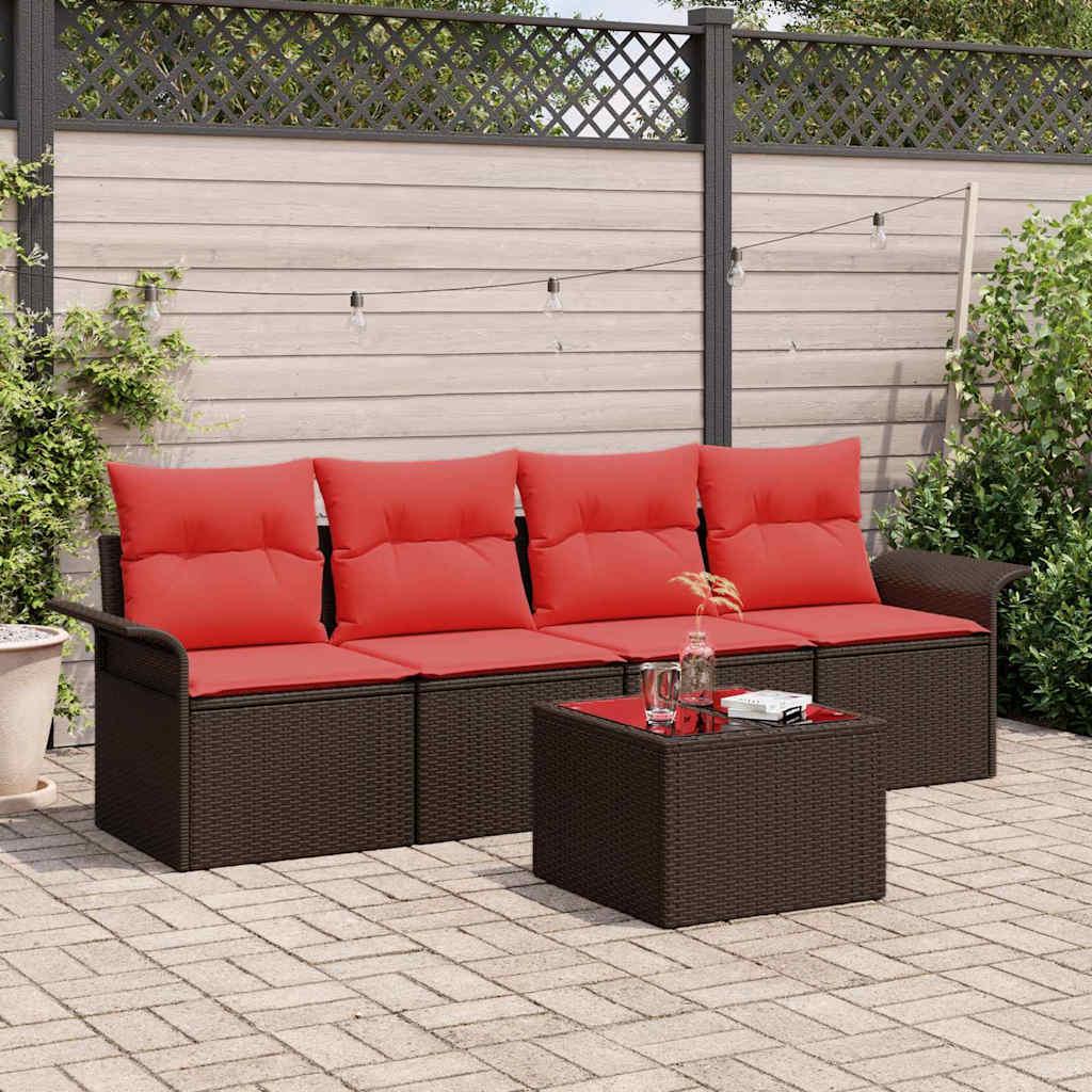 Sofa Sæt med pude 5 stk Brun polyrattan billede