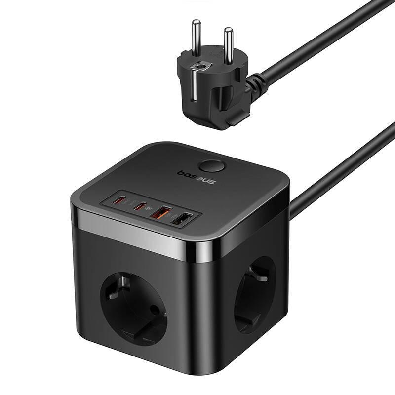 Baseus PowerCombo stikdåse med USB - 3 Schuko + 2x USB‑C & 2x USB, 1,5 m - Sort billede
