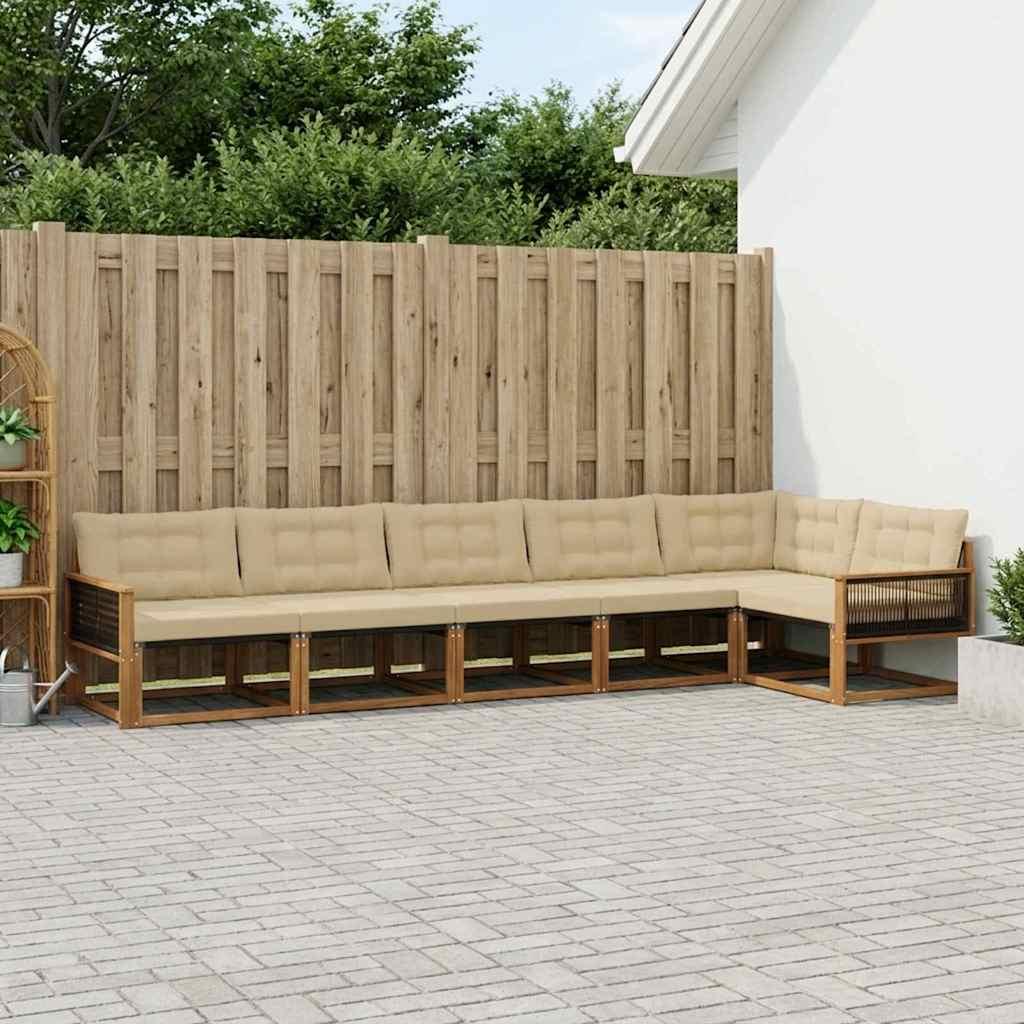 Udendørs sofagruppe i akacietræ med puder, 6 dele - naturlig/beige billede