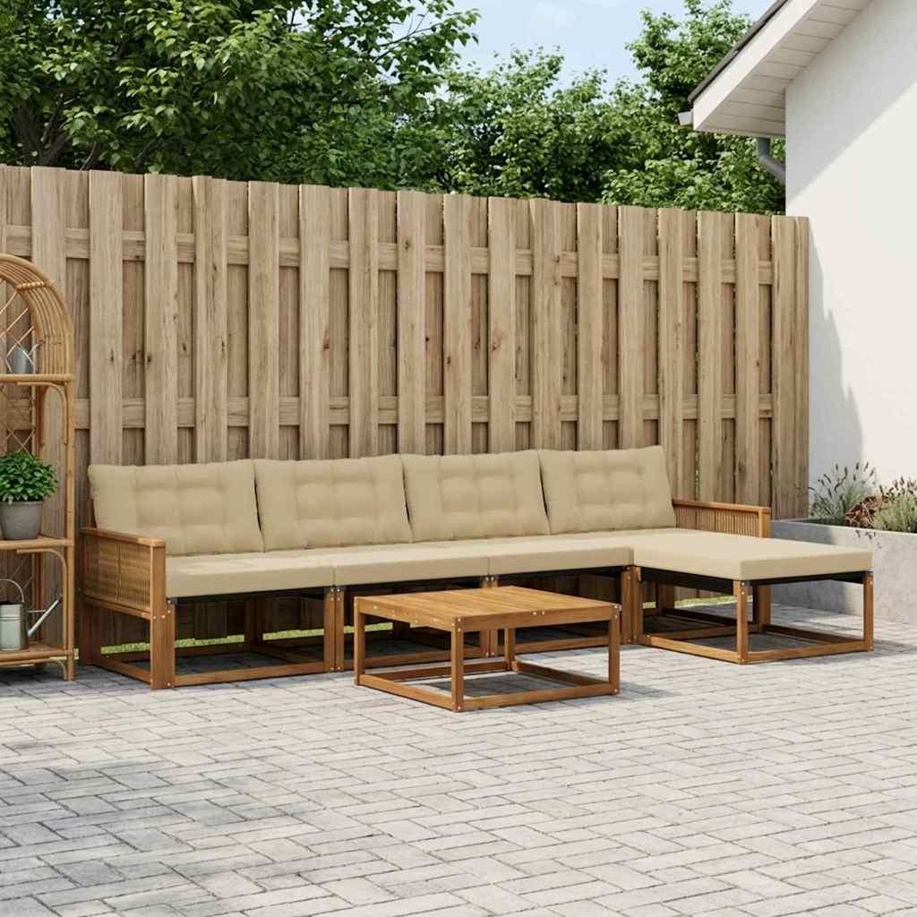 Udendørs sofagruppe med pude 6 stk Naturlig og Beige billede
