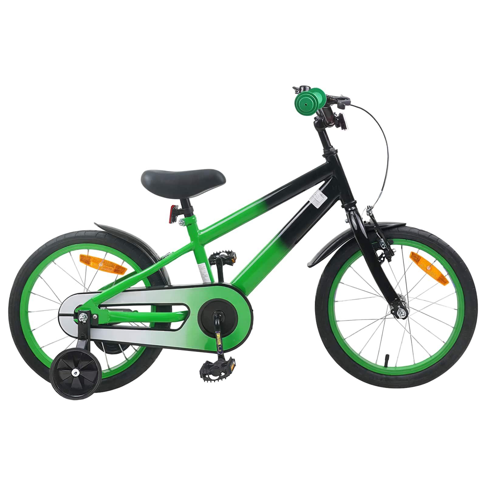 Børnecykel 16 tommer til 4-6 år gamle Grøn Sort billede