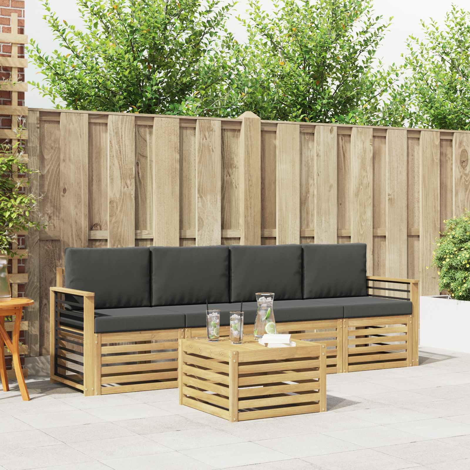 Sofasæt i massivt akacietræ - modulært loungesæt til terrasse og have billede
