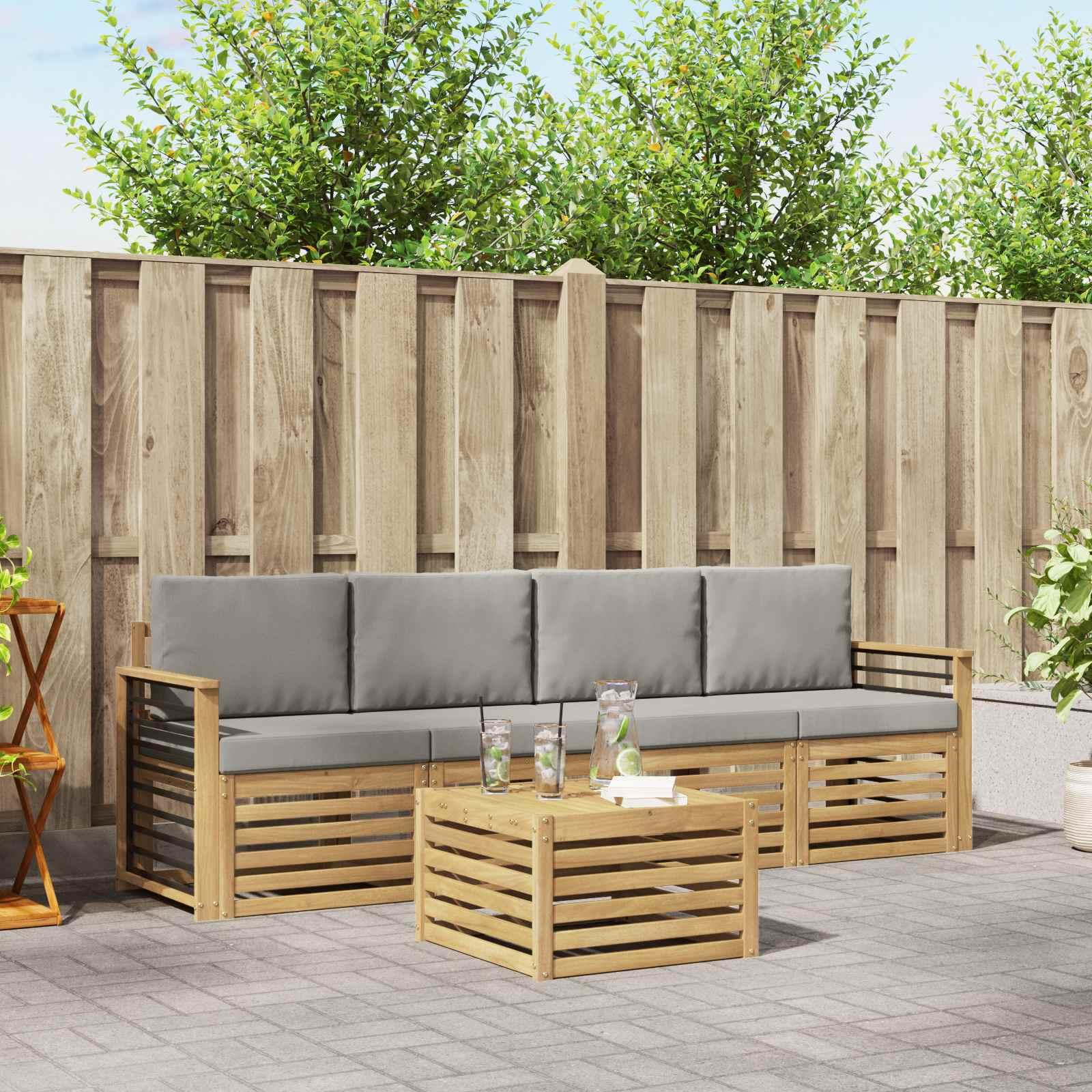 Sofasæt i massivt akacietræ - modulært loungesæt til terrasse og have billede