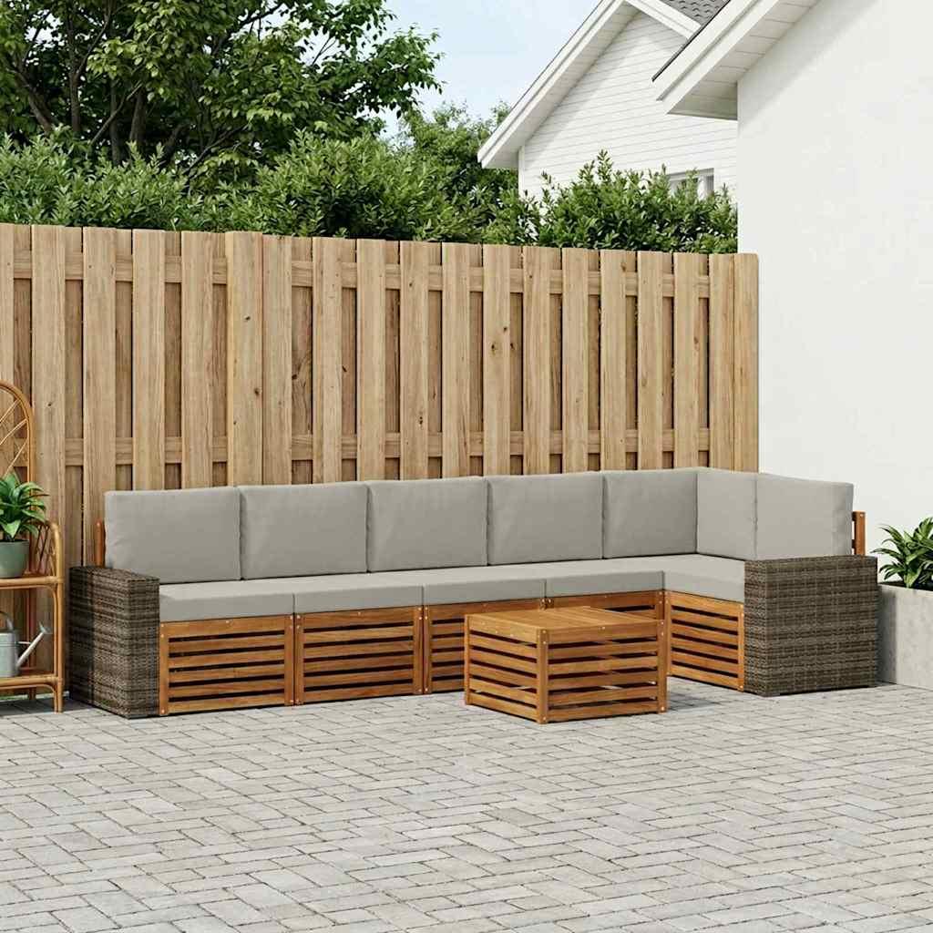 Sektionalsofa sæt med pude 7 stk Naturfarvet og lysegrå billede