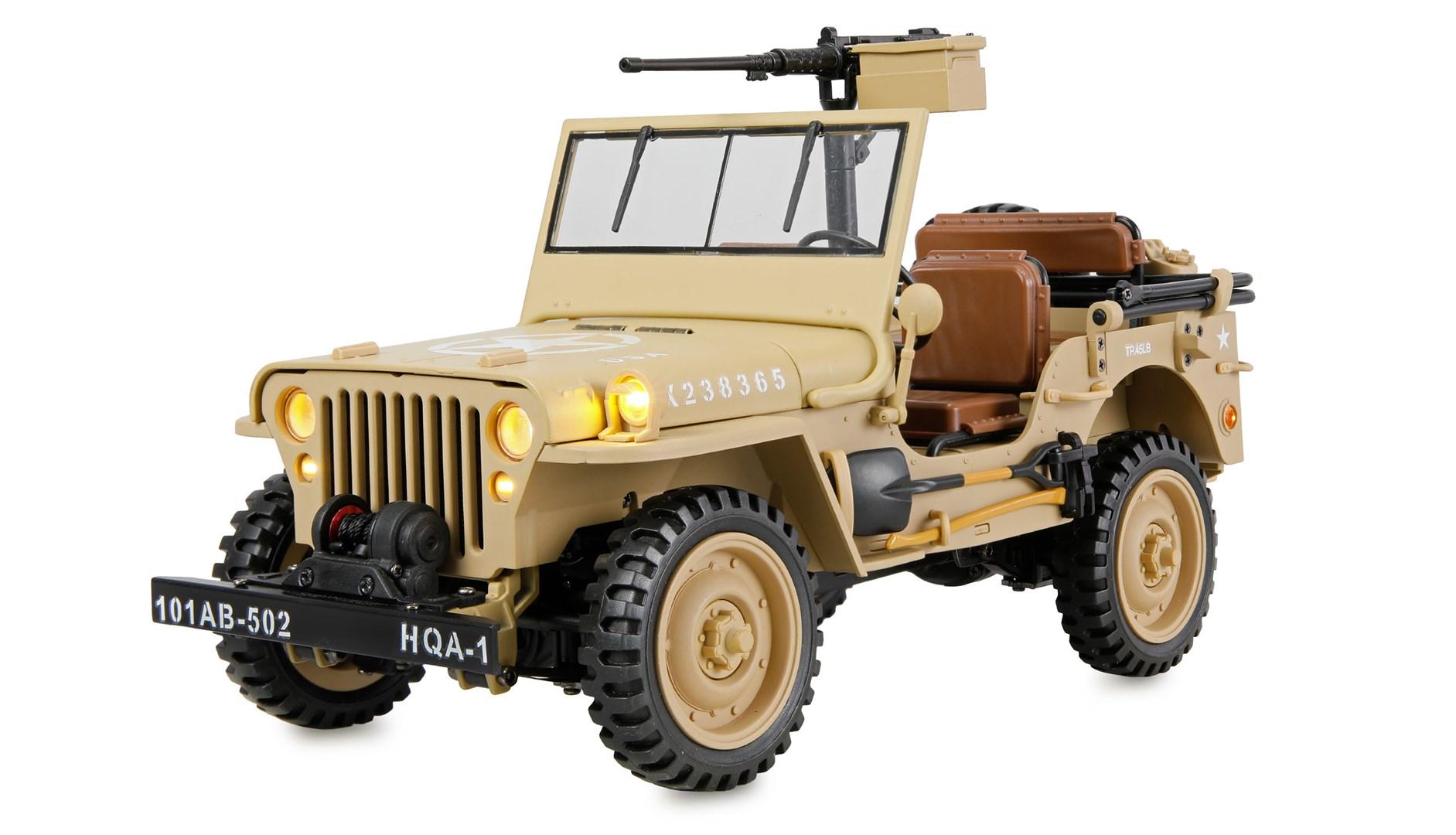 RC crawler jeep 1:14 - elektrisk 4WD med lys og lyd (sand) billede