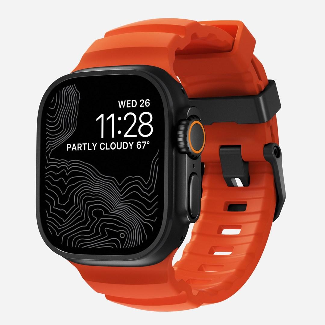 Nomad Rocky Point rem - sort læder og titanium, Magma (til Apple Watch) billede