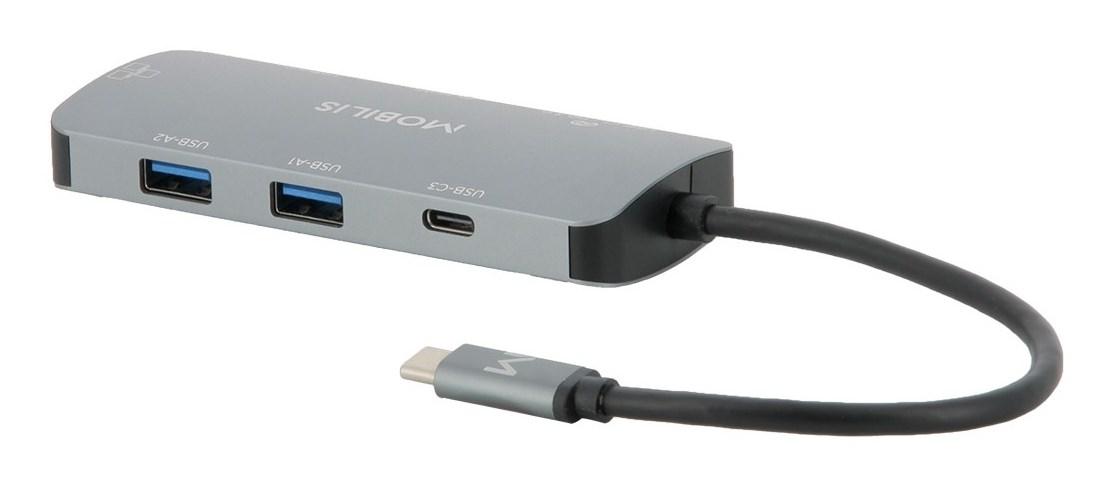 USB-C multimediadock 7-i-1 - grå/sort - USB 3.2 Gen 1, 4K HDMI, Ethernet, PD 100 W billede