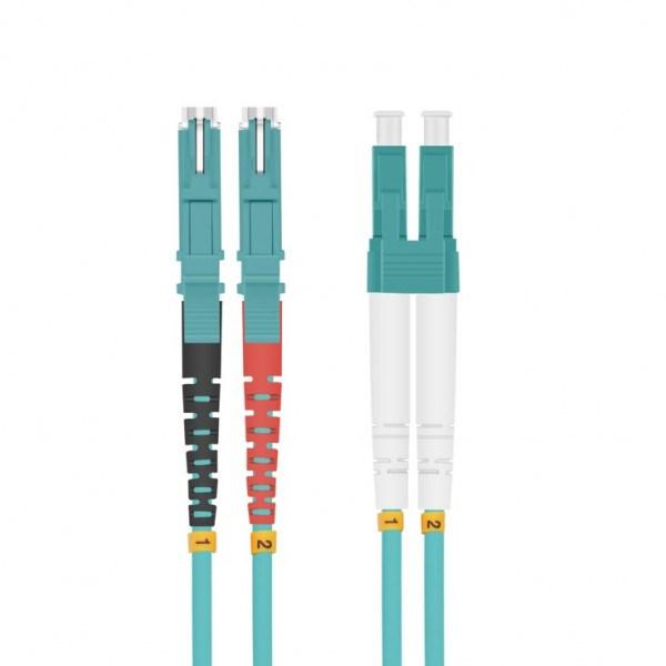 Fiberoptisk patchkabel 10 m - E-2000 til LC, OM3, aqua billede