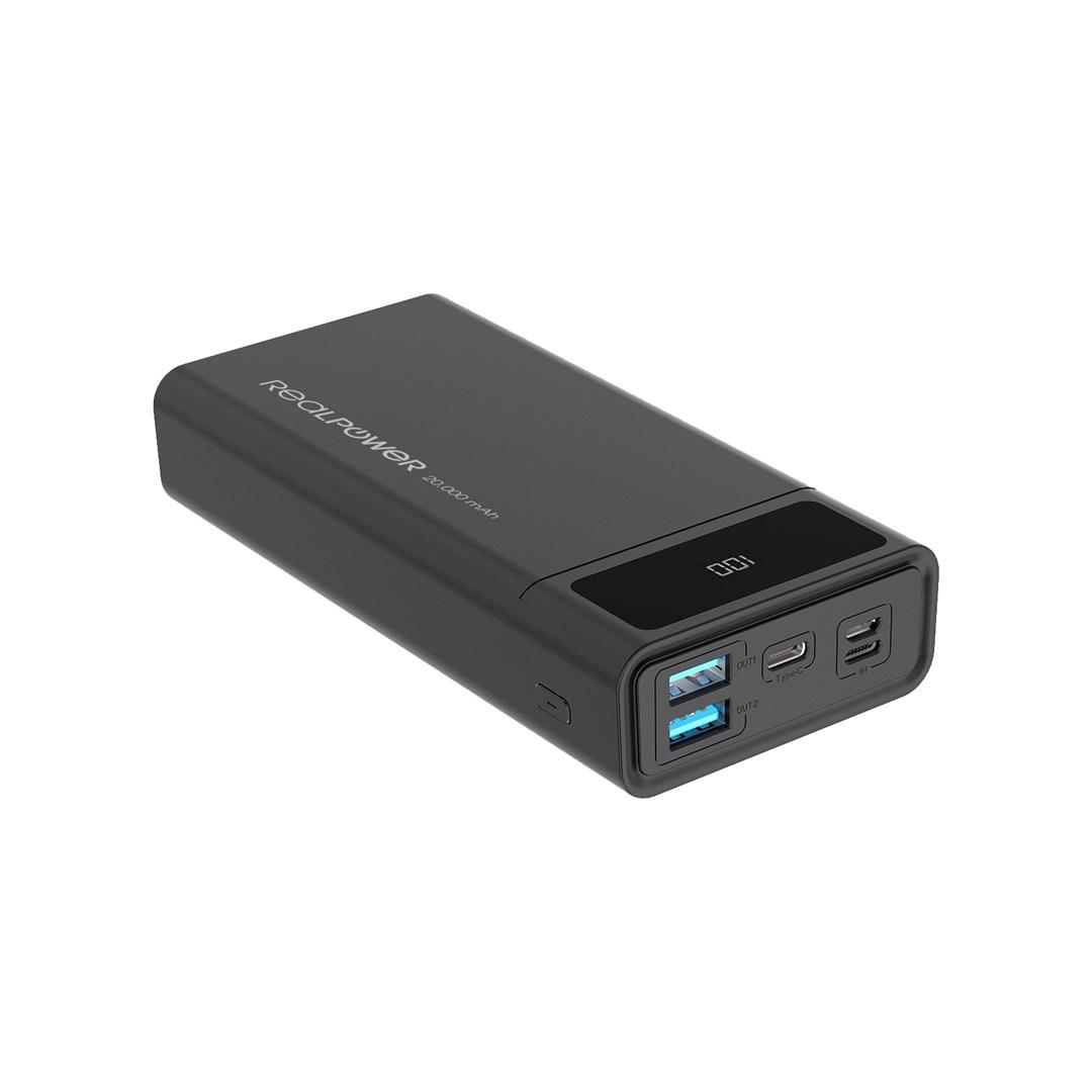 RealPower PB-20k PD powerbank 20.000 mAh - Sort billede