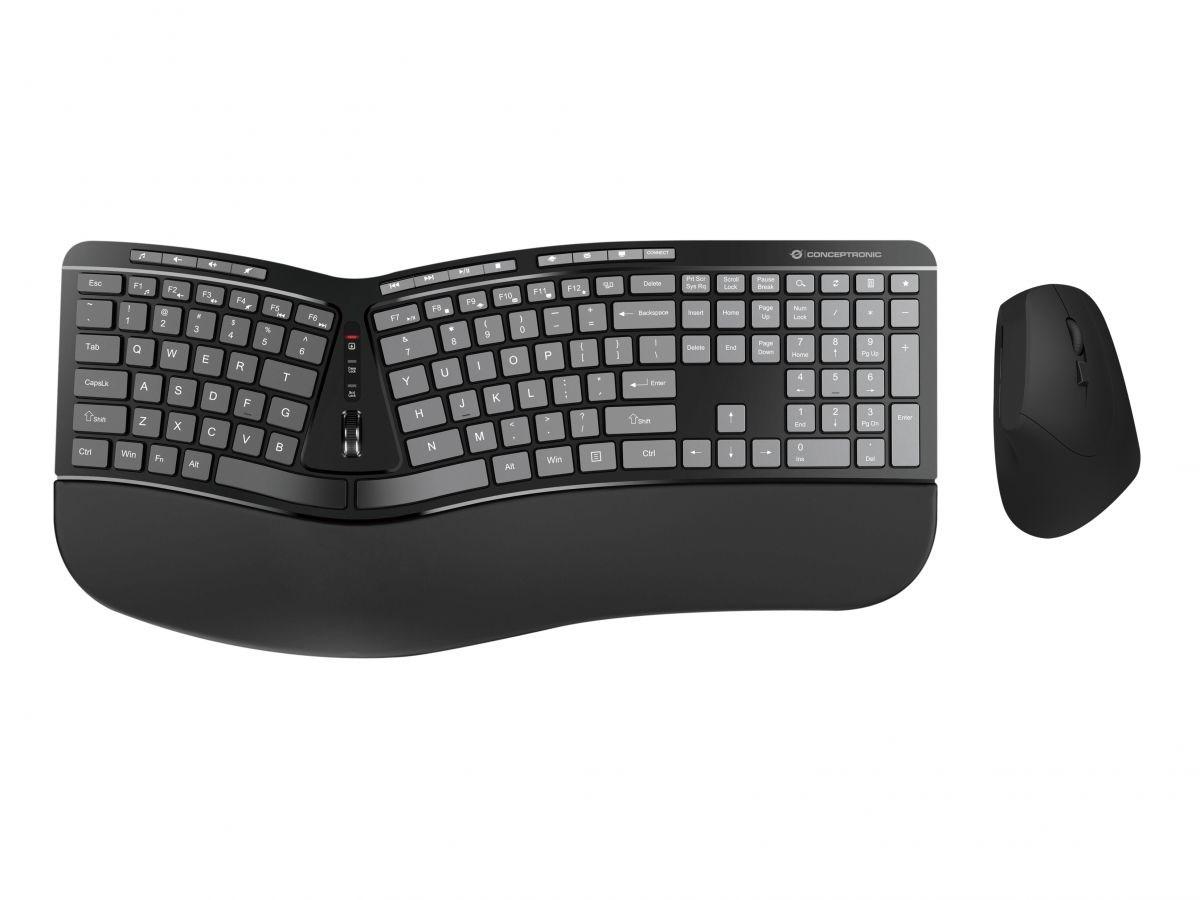 Conceptronic ERGO trådløst ergonomisk tastatur og mus - QWERTY US billede