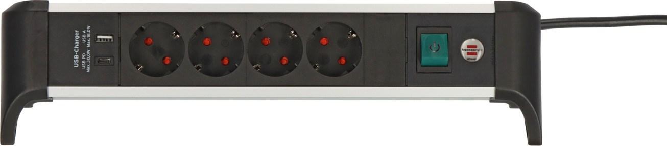 Strømfordeler med 4 udtag, 1,8 m - USB-A 18 W og USB-C 30 W, IP20 - sort/sølv billede