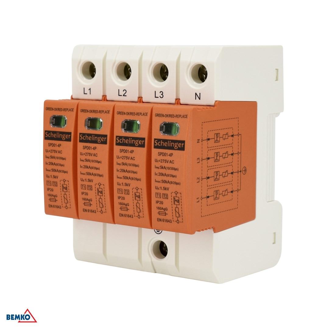 Overspændingsafleder 4P 8 kA (10/350) klasse T1+T2 (B+C) - Schelinger billede