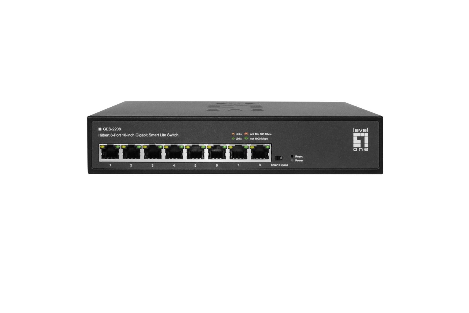 LevelOne Hilbert 10” 8-port Gigabit Smart Lite switch (8×RJ45 10/100/1000) billede