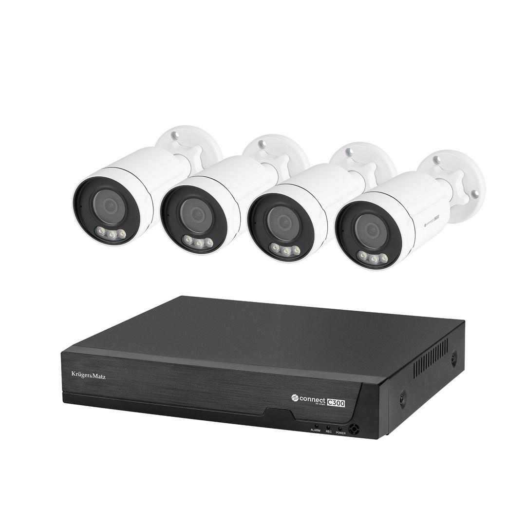 Kruger & Matz Connect C300 - IP-overvågningssæt med 4 kameraer og optager billede