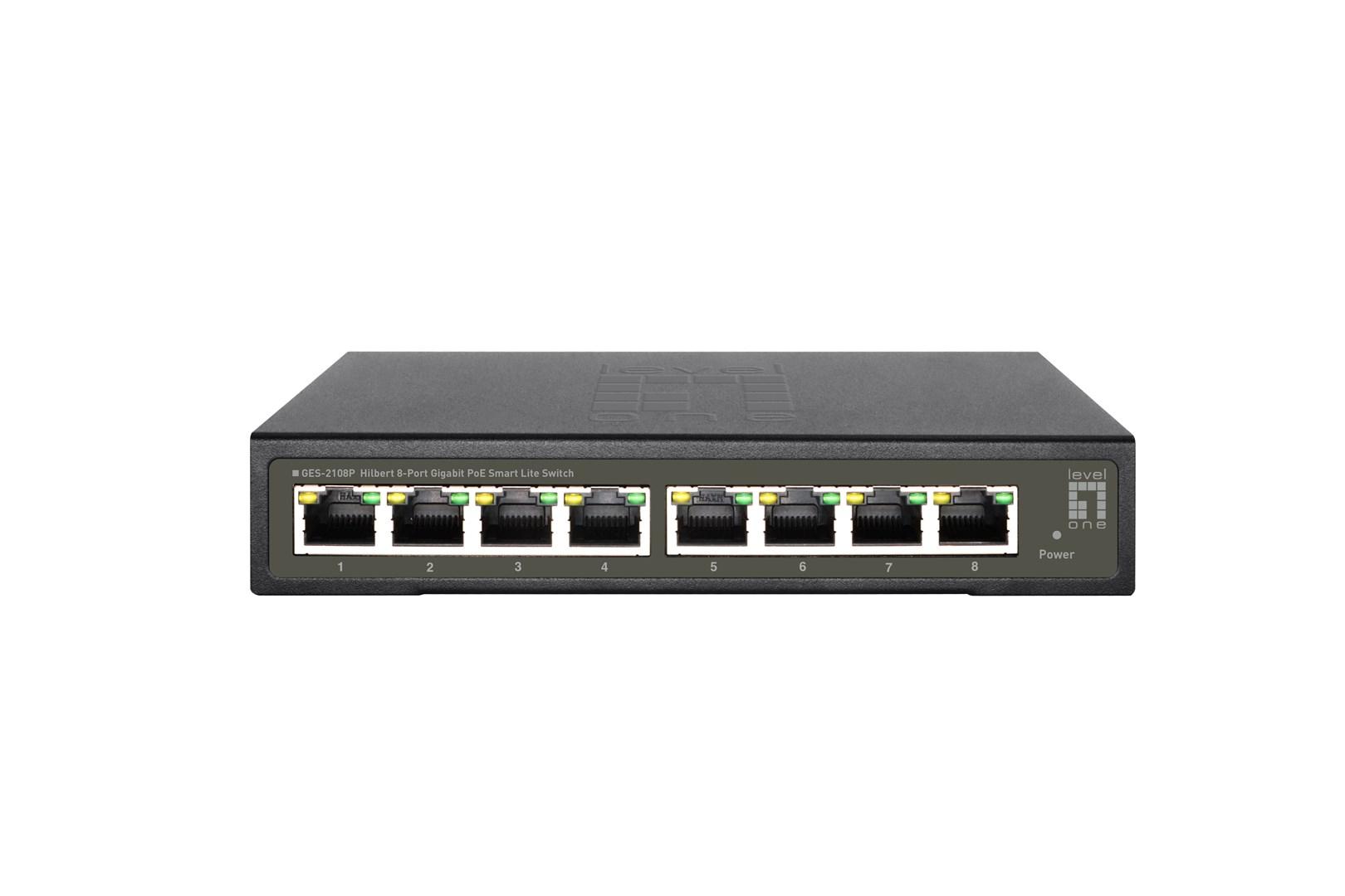 LevelOne Hilbert 8-port Gigabit PoE Smart Lite-switch - 802.3at/af, 8 PoE-porte, 112,8 W budget billede