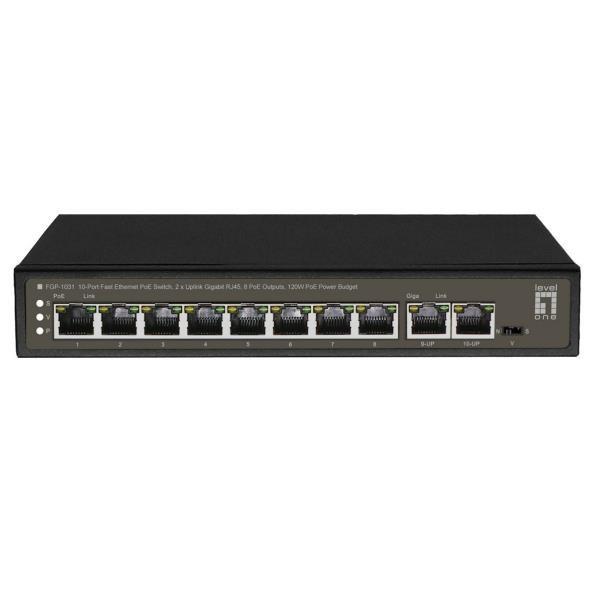 LevelOne FGP-1031 PoE+ switch - 10 porte Fast Ethernet, 2 uplink Gigabit, 120 W billede