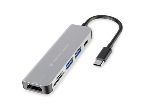 Conceptronic DONN02G 6-i-1 USB‑C hub/docking - aluminium billede