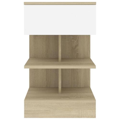 Sengebord 40x35x65 cm konstrueret træ hvid og sonoma-eg