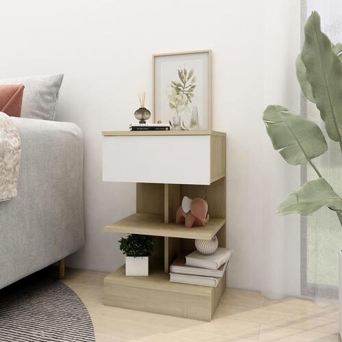 Sengeskabe 2 stk. 40x35x65 cm hvid og sonoma-eg