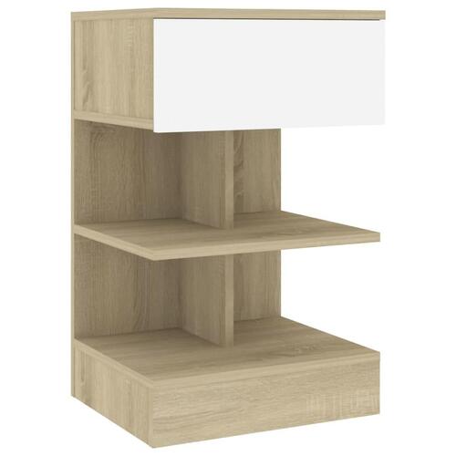 Sengeskabe 2 stk. 40x35x65 cm hvid og sonoma-eg