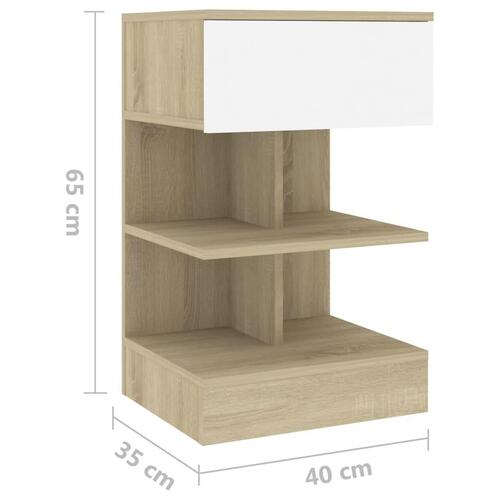 Sengeskabe 2 stk. 40x35x65 cm hvid og sonoma-eg