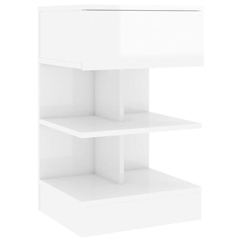 Sengebord 40x35x65 cm konstrueret træ hvid højglans
