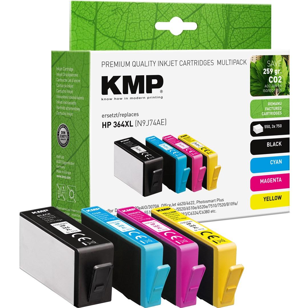 KMP blækpatron multipack - erstatter HP 364XL, 4 stk., høj (XL) kapacitet, cyan + sort billede