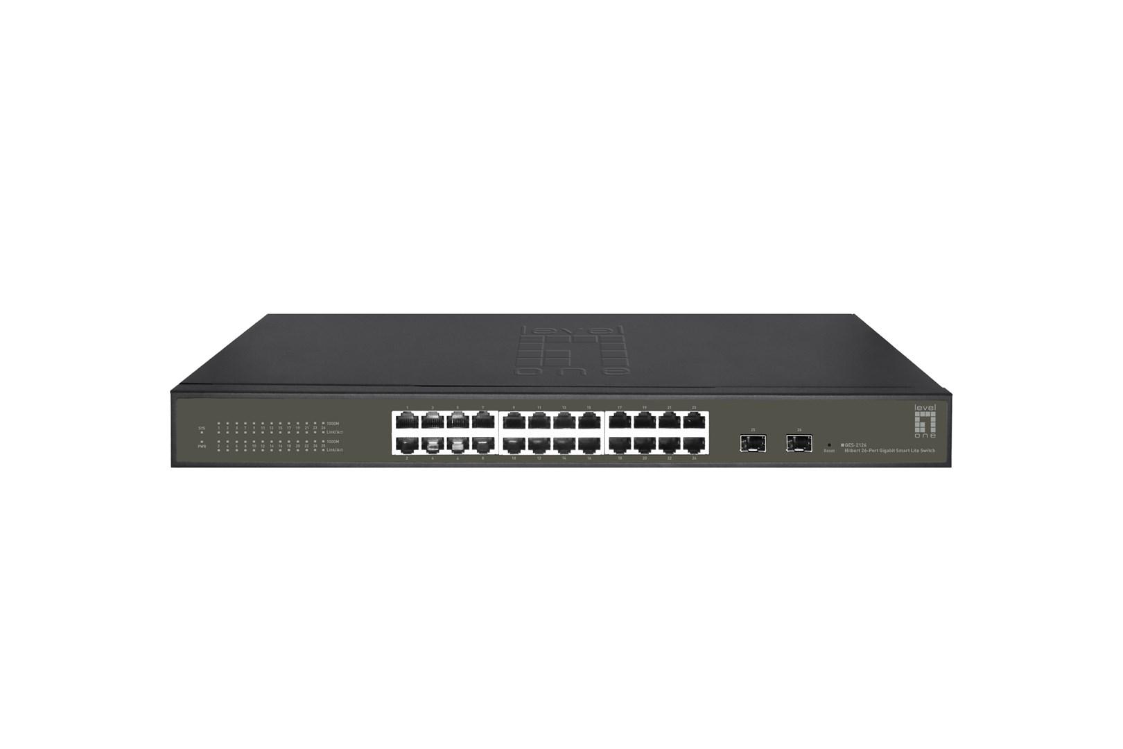 LevelOne Hilbert 26-port Gigabit Smart Lite-switch - 24 x RJ45, 2 x SFP billede