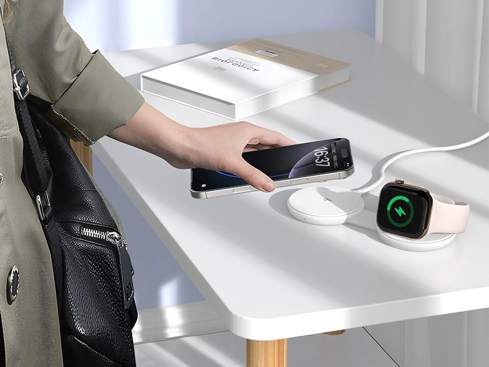 GORGON04W 2-i-1 foldbar magnetisk Qi2 25 W trådløs oplader - hvid billede