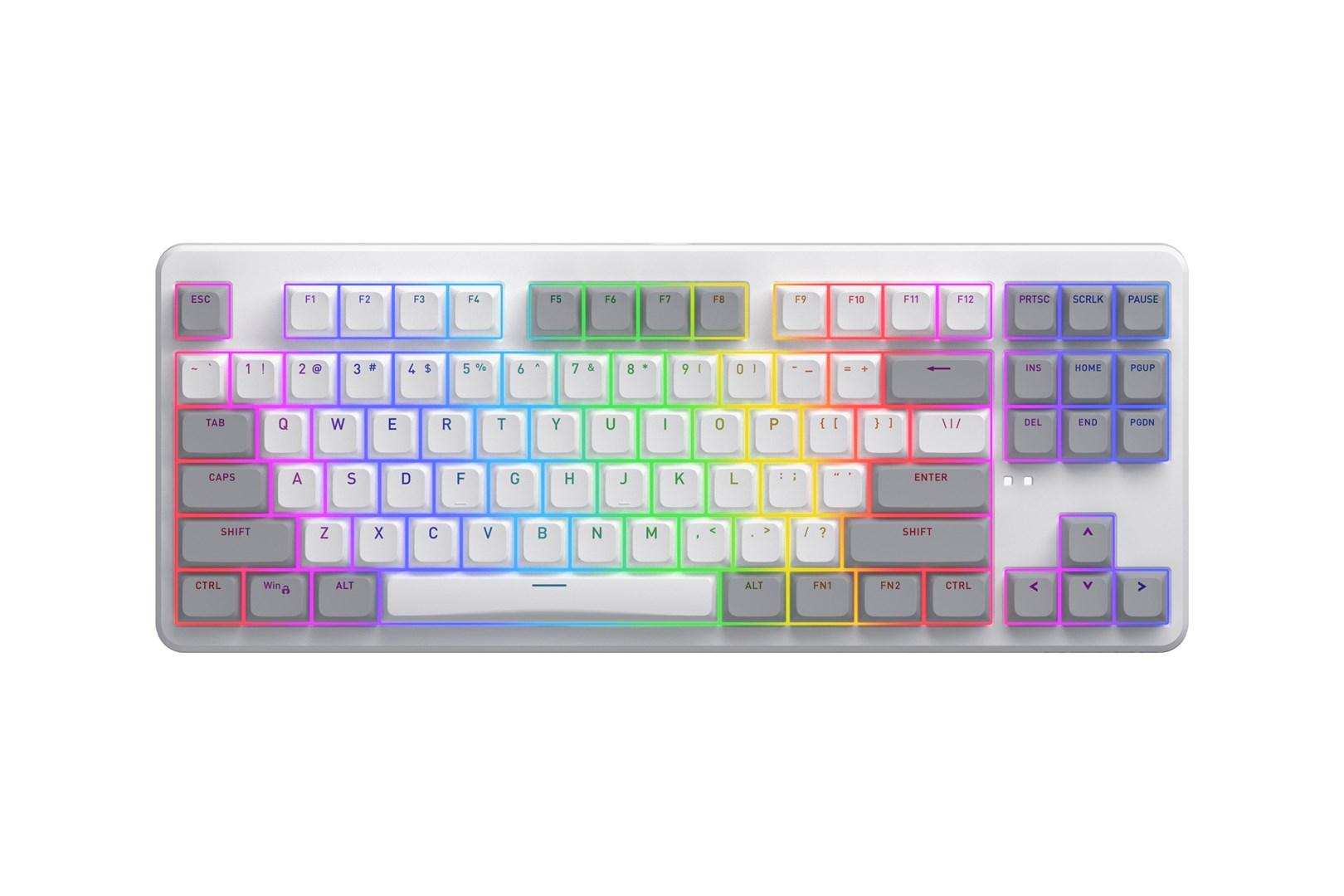 HATOR Rockfall 3 TKL Wireless - hvid - QMK/VIA - PBT keycaps - lineære hot‑swap switches - US ANSI billede