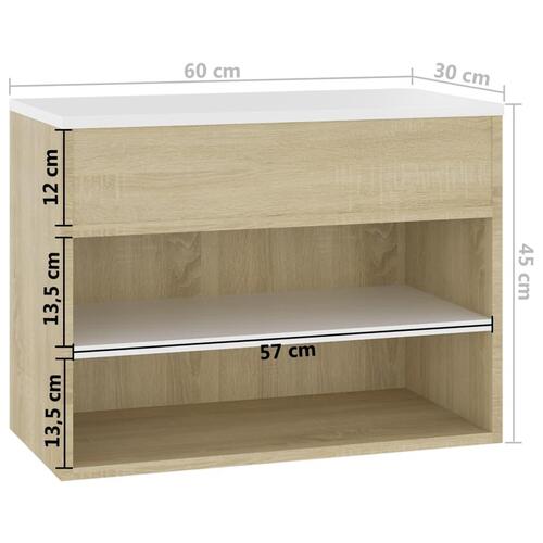 Skoreol 60x30x45 cm spånplade hvid og sonoma-eg