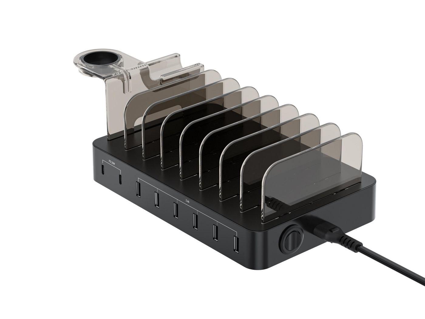Conceptronic opladerstation 8 porte - 6x USB‑A + 2x USB‑C, 75 W PD 3.0, sort