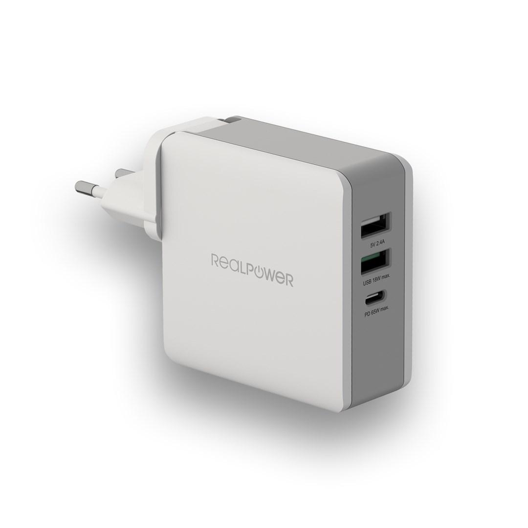 RealPower DeskCharge-65 Travel - universel vægoplader 65 W, grå billede