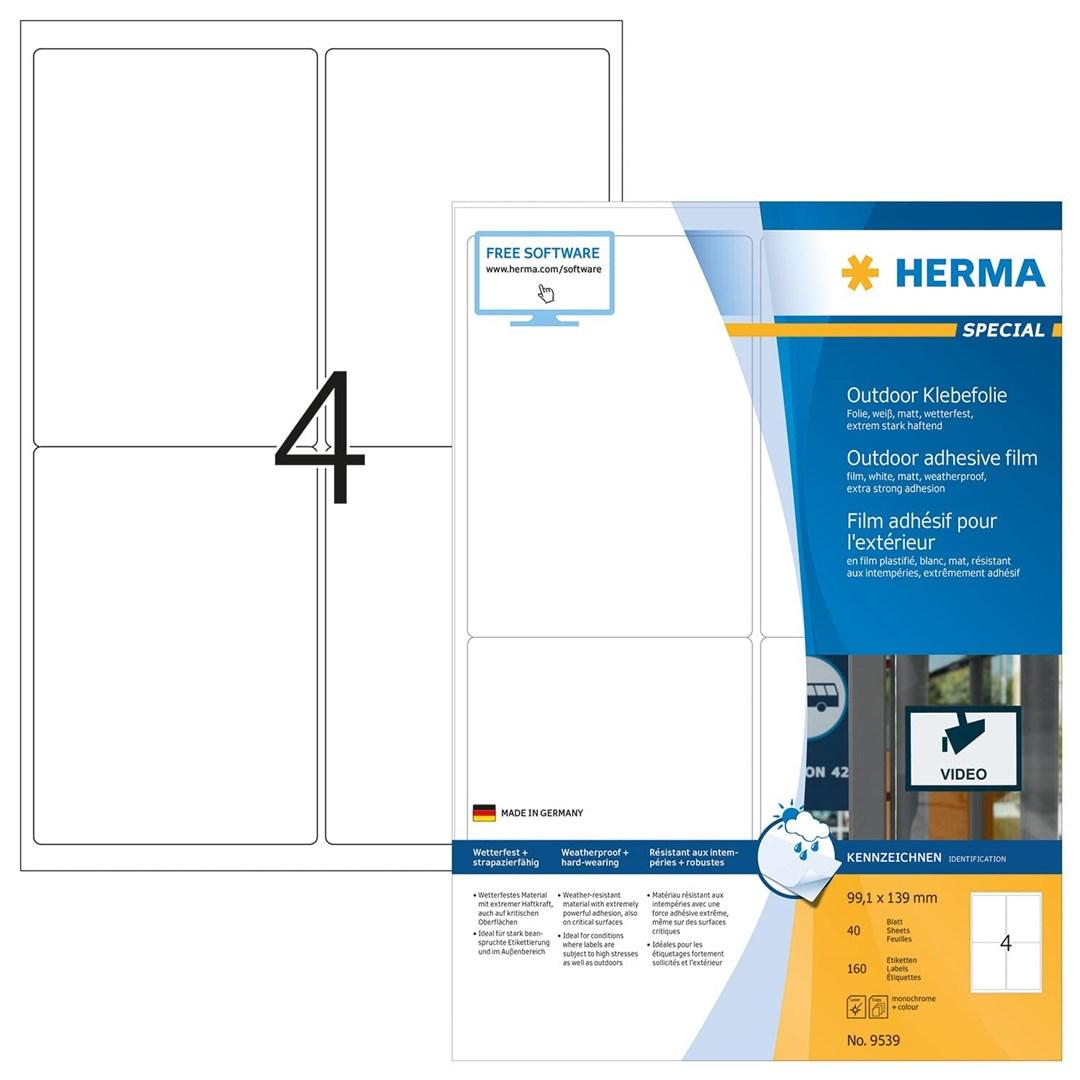 HERMA etiketter til udendørs - hvid, mat folie A4, 99,1 × 139 mm, 160 stk.