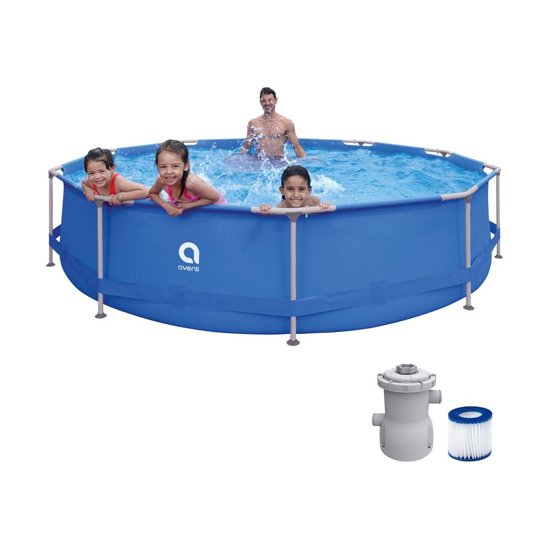 Rund havepool med stålramme 366 × 76 cm - sæt med pumpe (Avenli) billede