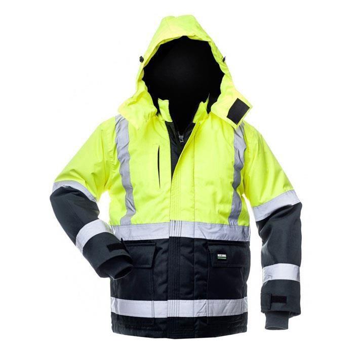 Hi-vis arbejdsjakke med hætte - gul/blå, str. M (WJ-8946) billede
